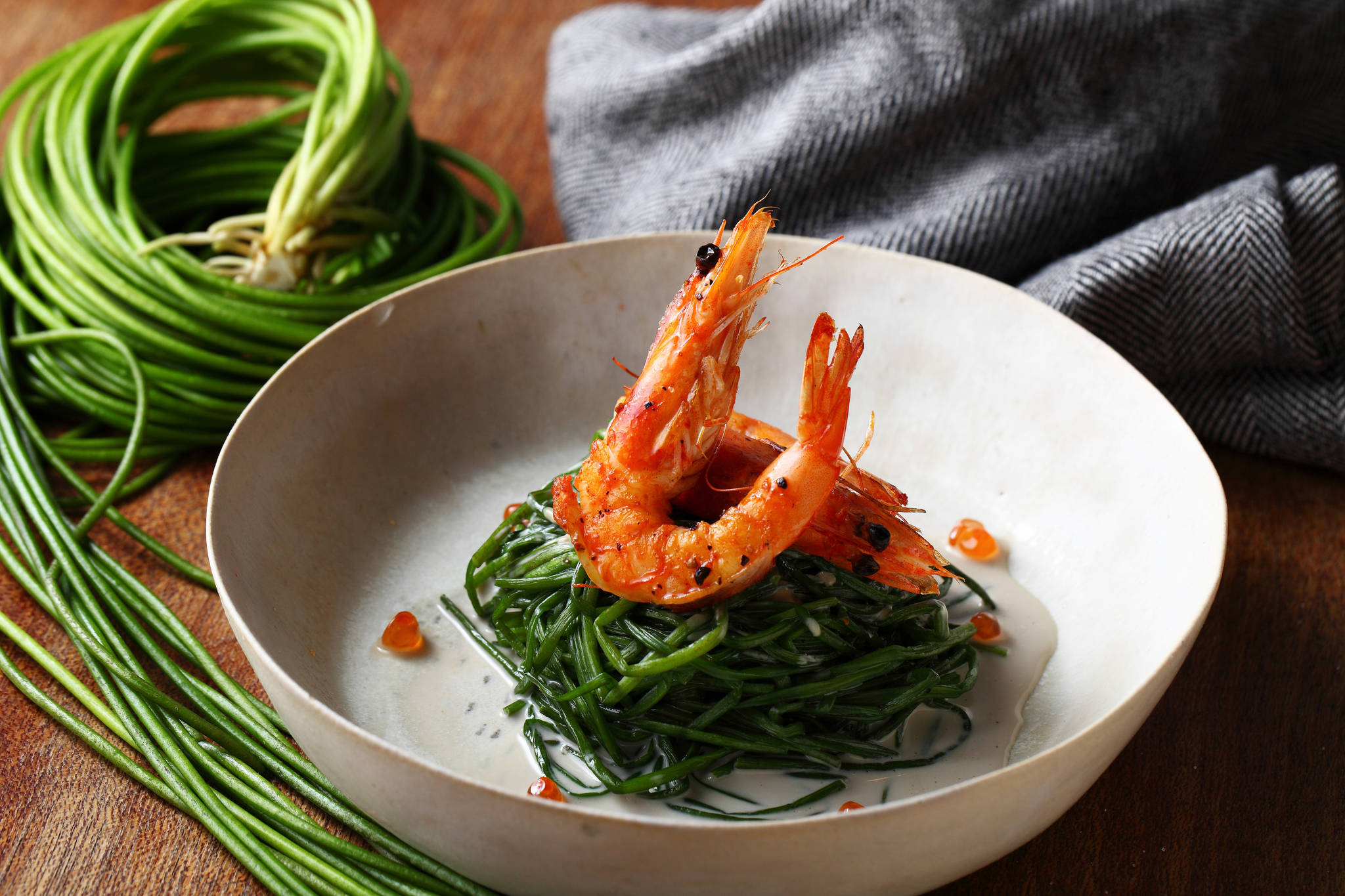 乾煎鮮蝦野蓮菜